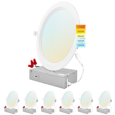 8 Inch Ultra Thin LED Recessed Downlights 5 CCT Selectable 2700K-5000K 23W 1800LM Dimmable 6-Pack